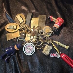 Gold-Tone London Charm Key & Card Holder with Red and Blue Accents